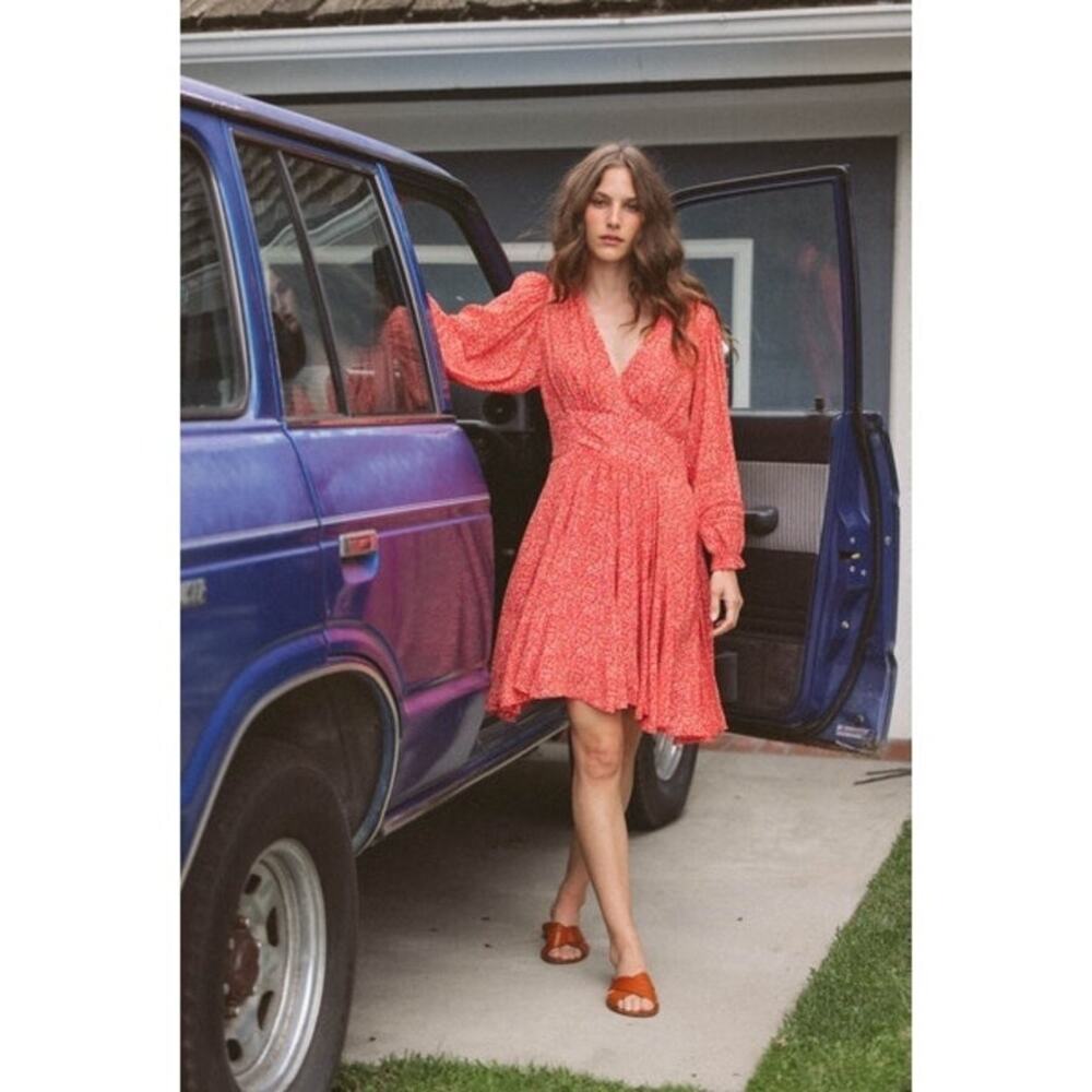 By Trovata California Birds Of Paradise Silk Blend Red Floral Dress Size XS